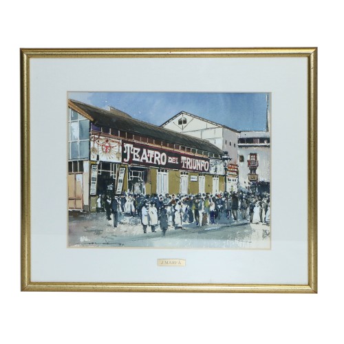 Acuarela realizada durante el periodo 1993-1995 por Josep Marfá - Fachada del cine Teatro del Triunfo